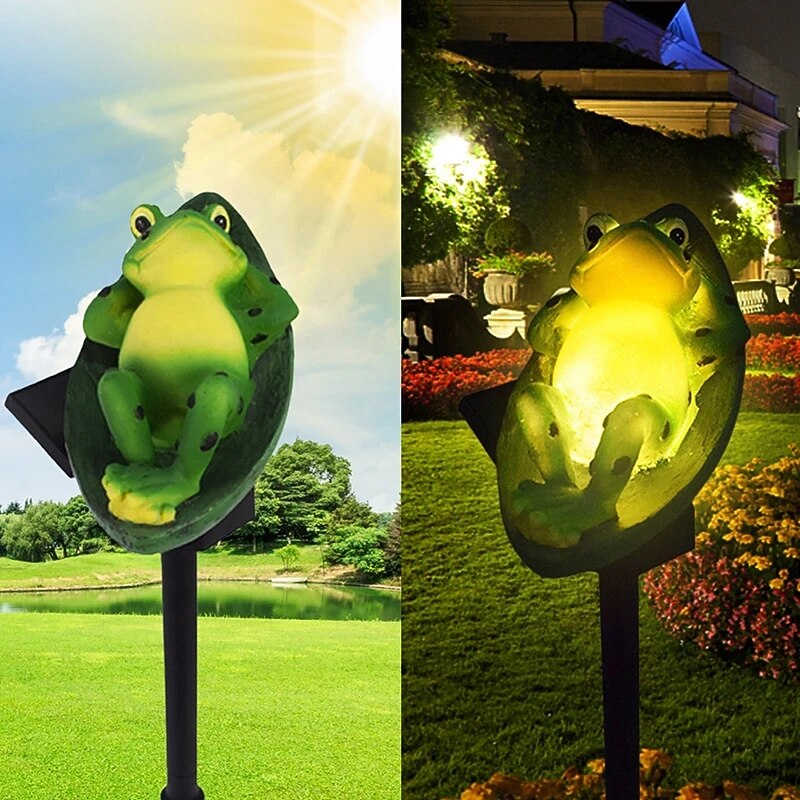Statua Solare Da Giardino A Forma Di Rana Con Lanterna LED - Impermeabile, 22x17x12cm. Ricaricabile Al Sole, Si Accende Automaticamente Di Notte. Porta Fortuna! - 2