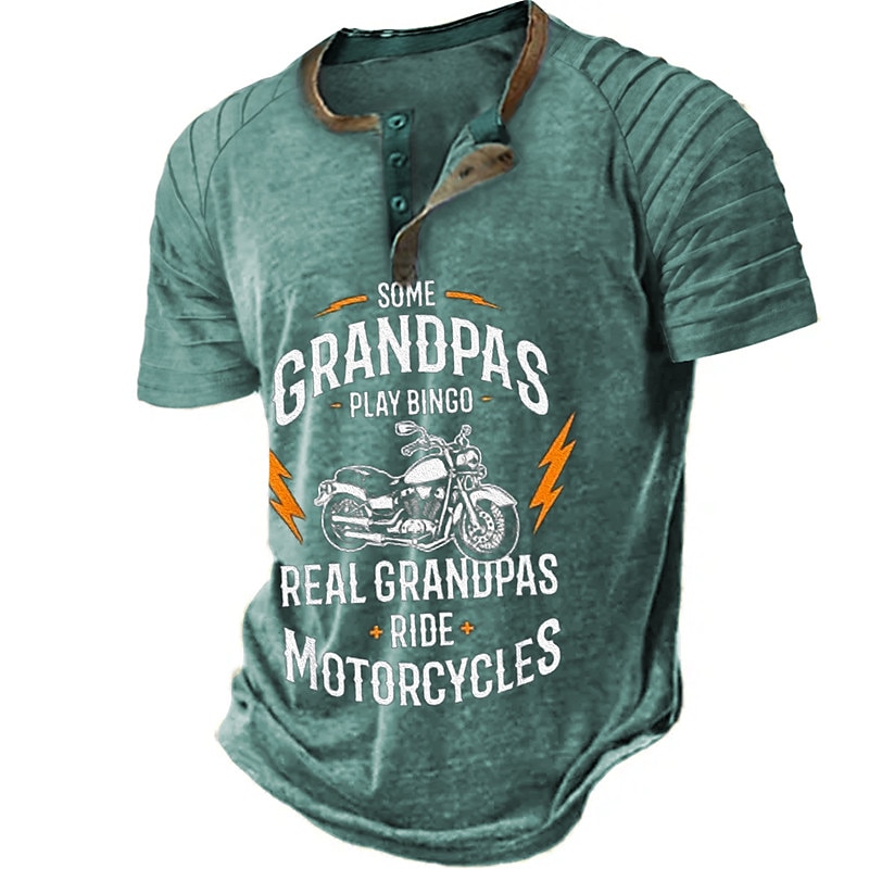 Papa Shirts Motorcycle Vintage Mens 3D Shirt For Birthday | Brown Summer Cotton | Henley Raglan Letter Graphic Prints Clothing Apparel Outdoor Daily Short Sleeve Patchwork Pleats Fashion 2025 - $20.99 –P2