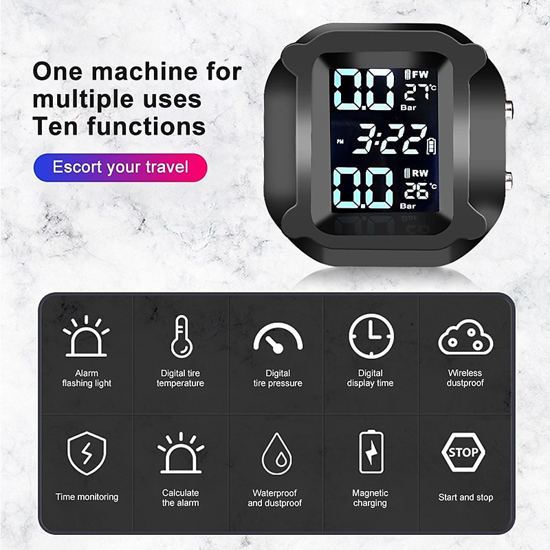 motorfiets tpms motor bandenspanning bandentemperatuurbewaking alarmsysteem met 2 externe sensoren 2025 - $49.99 –P3