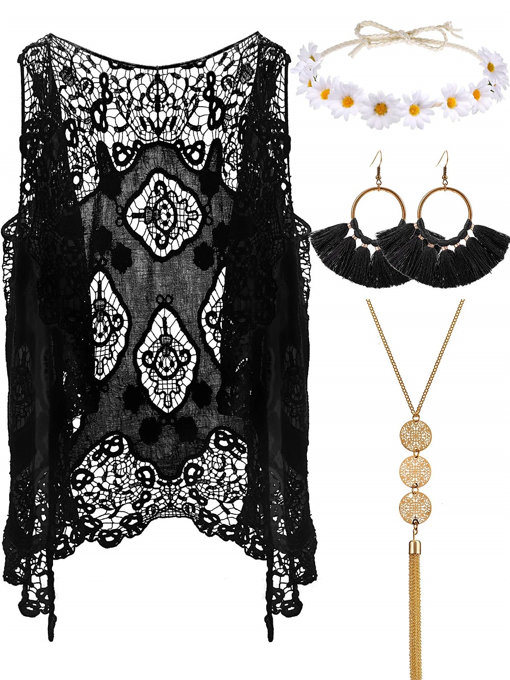 Hippie Retro Vintage 1960er 1970er Cosplay Kostüm Austattungen Zubehörset Wildlederweste Damen Kostüm Jahrgang Cosplay Party / Abend Maskerade Weste Karneval Schlager Outfit 2026 - $39.99 –P6
