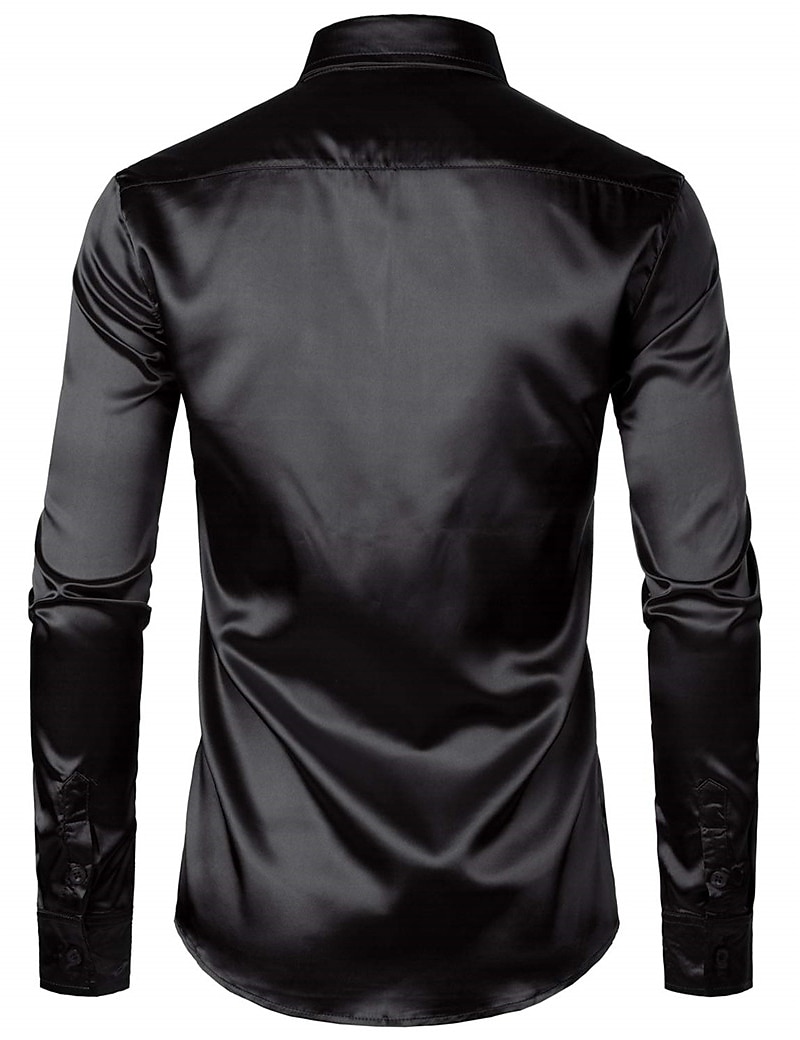 Men's Shirt Satin Shirt Casual Shirt Button Up Shirt Plain Wedding Vacation Black White Wine Blue Long Sleeve Lapel Spring & Summer Clothing Apparel 2025 - $23.99 –P2