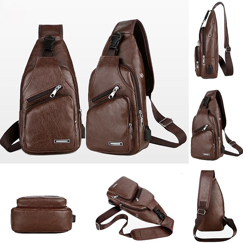 Fashion Men's Casual Crossbody Pouch PU Leather Shoulder Bag Leisure Chest Pack 2025 - $14.99 –P8