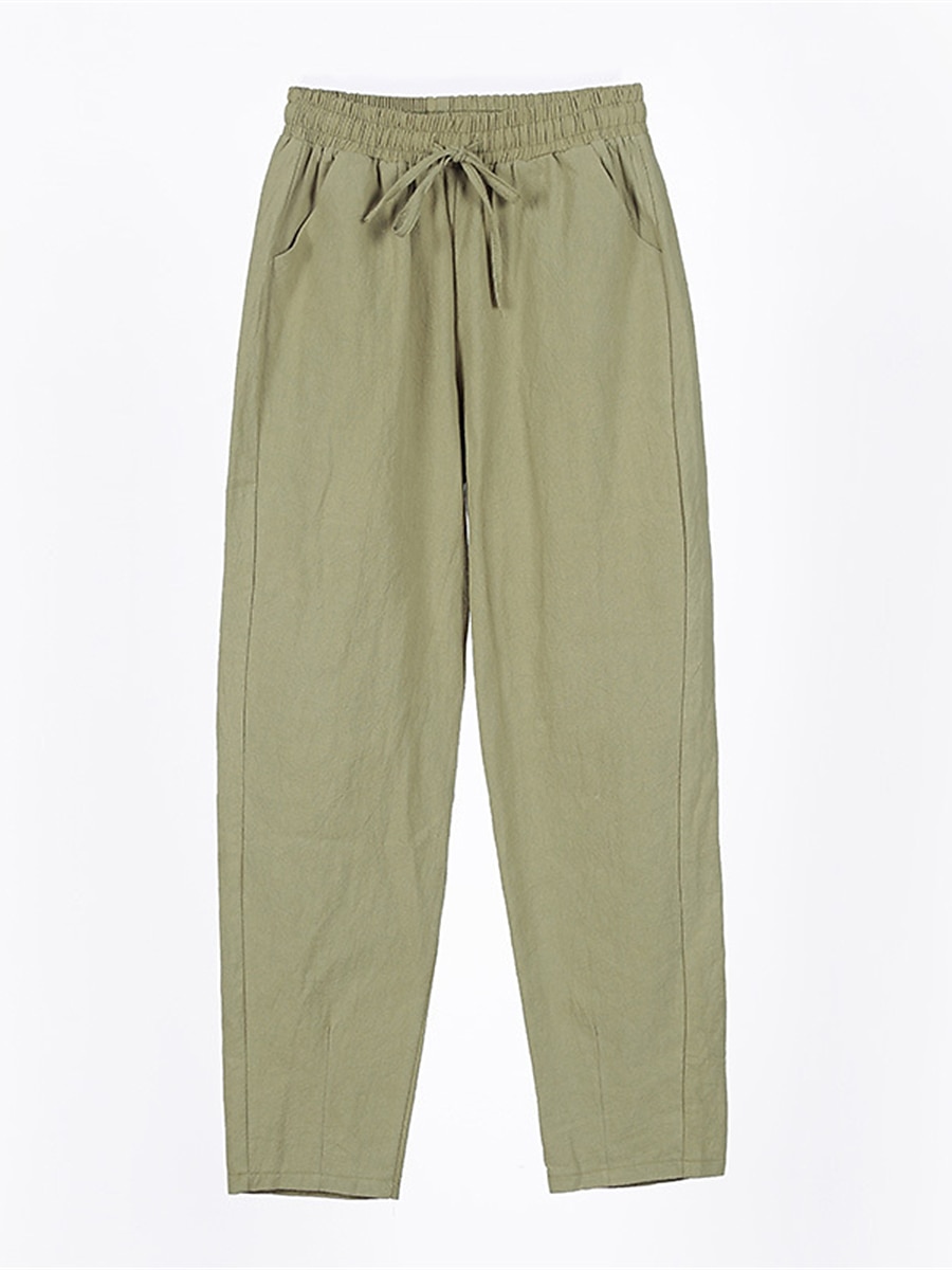 Dam Shorts i bomullslinne Linneinspirerade byxor Byxor av linne i bomull Streetwear Enkel Ledigt Lång Medium Midja Slät Ficka Snörning Opressade byxor Andningsfunktion Mjuk Utomhus Microelastisk 2025 - $16.99 –P1