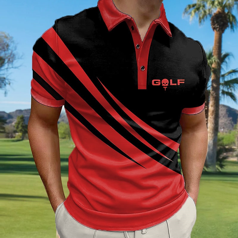 Homme Rayé Polos de Sport Chemise de golf Manche Courte Polos Chemises à Col Occasionnel Vêtements de sport Vêtements de vacances Boutons Impression 3D Bleu vert Jaune Rouge de 2025 ? $22.99 –P4