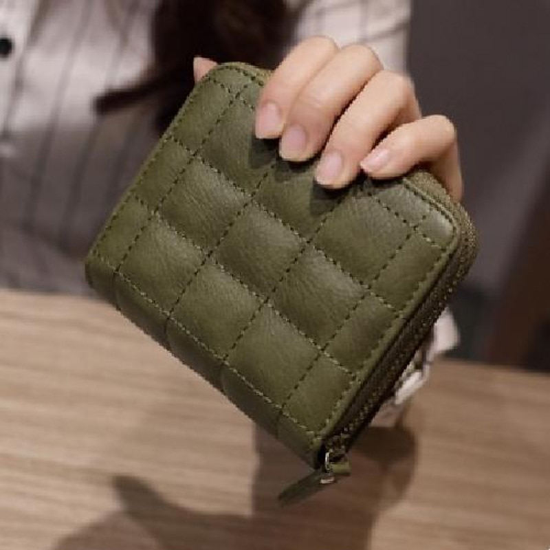 2025年 女性用PUレザー短財布、女性用チェック柄財布、ヌバックカードホルダー、小さなジッパー財布、女性用コインポーチ付き コレクション – $7.99 –P17