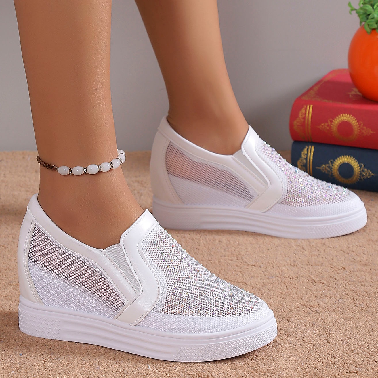 Women's Sneakers Slip-Ons Wedge Heels Height Increasing Shoes Platform Sneakers Daily Solid Color Galaxy Glow in the Dark Rhinestone Wedge Heel Hidden Heel Round Toe Fashion Sporty Casual Walking Mesh 2023 - AED 139 –P3