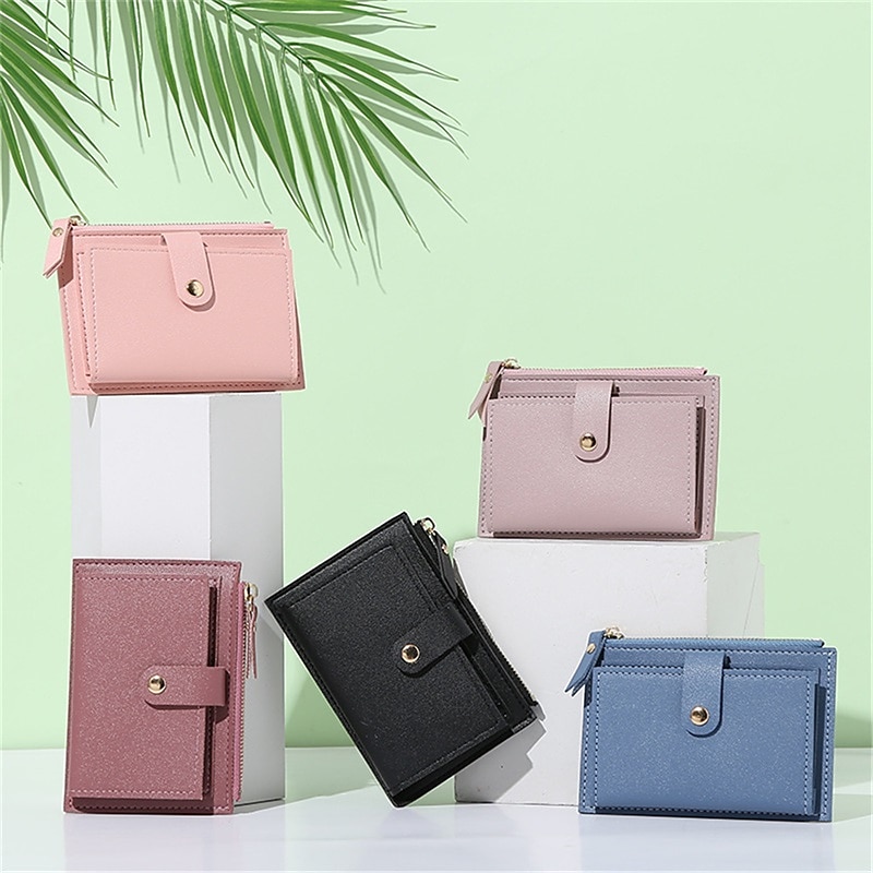 Femmes Portefeuille Porte-Cartes de Crédit faux cuir Quotidien Fête Fermeture éclair Grande capacité Imperméable Léger Couleur Unie Noir Rose Claire Rouge clair de 2026 ? $9.99 –P1
