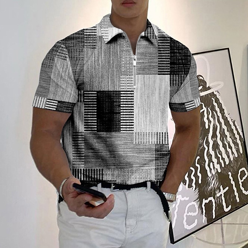 Per uomo Plaid Polo con zip Maglia da golf Manica Corta Magliette polo Camicie con Colletto Vintage Casual Abbigliamento da vacanza Abbigliamento Formale Abbigliamento da festa Stampa 3D Polo con del 2026 a $23.99 –P4