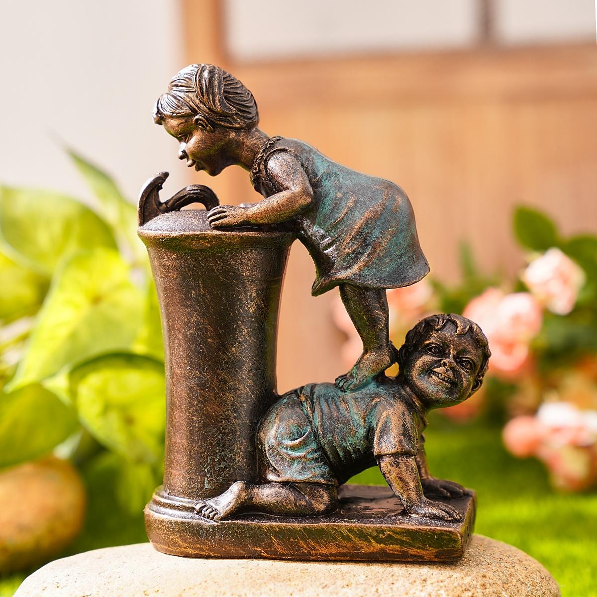 садовая статуя фонтана флуоресцентный свет ночью детская прихоть античная бронзовая скульптура фонтана ландшафтный дизайн украшение для сада газон патио балкон художественный декор 2025 - $12.99 –P7