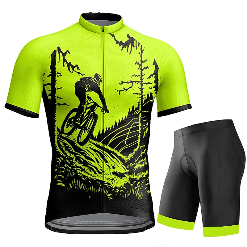 Herren Radtrikot mit Radhose kurz Trägern fahrradbekleidung Kurzarm MTB Mountain Rennrad Orange Grün Fahhrad Sportkleidung 3D-Pad Schnelltrocknend Reflexstreiffen Tasche auf der Rückseite Polyester 2025 - $43.99 –P1
