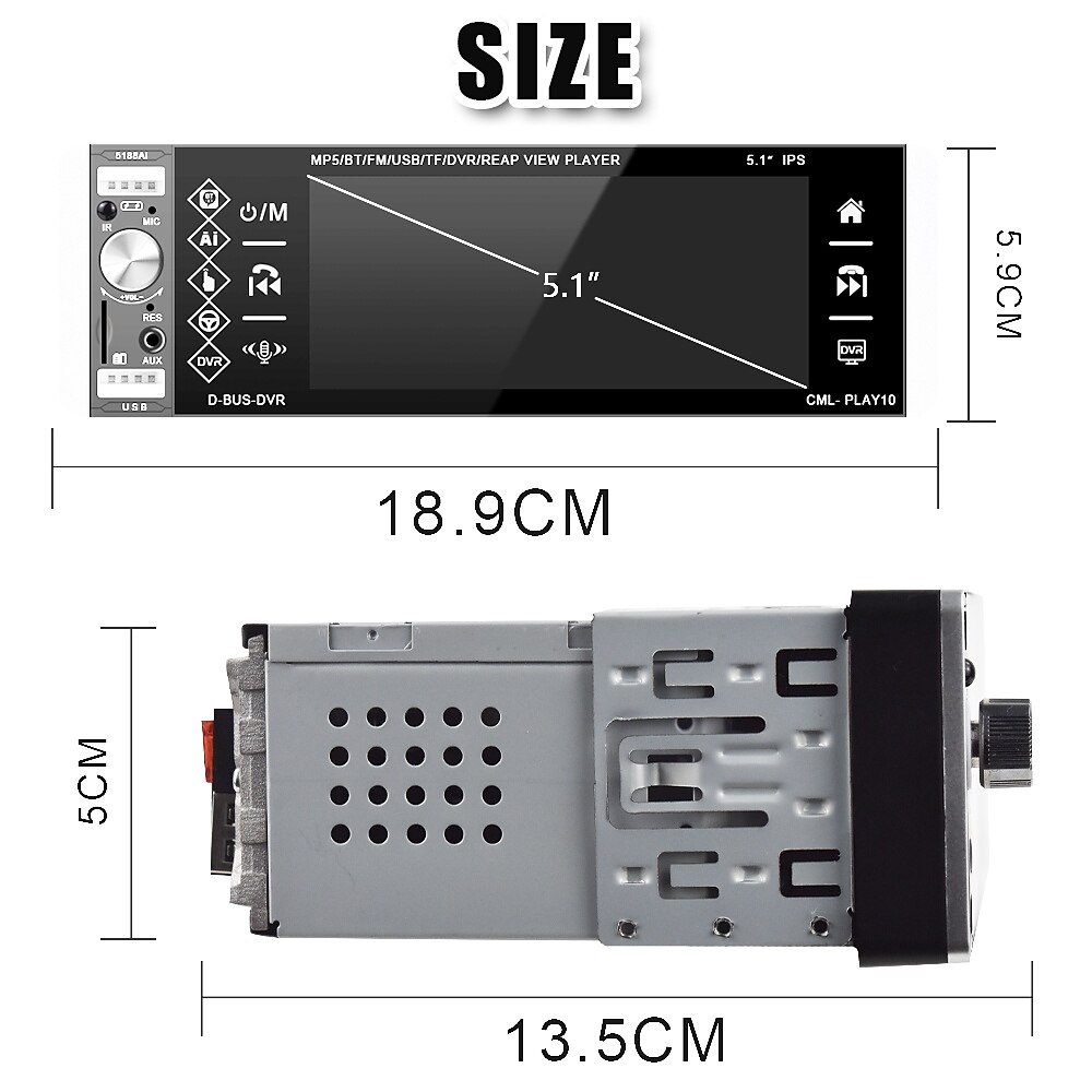 5.1'' IPS Capacitive HD Touch Screen Intelligent Voice 1din Car MP5 Player Bluetooth 4.2 Autoradio Support FM AM RDS Microphone DVR 4USB Bluetooth CAM(optional) 2025 - $93.99 –P13