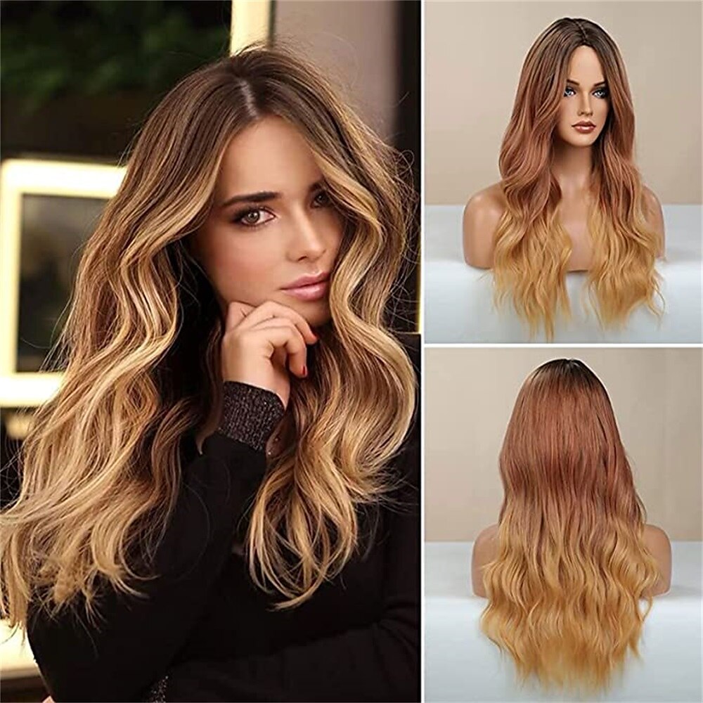 barbiecore parrucche da film parrucca bionda ombre parrucca ondulata lunga per le donne parrucche ondulate della parte centrale parrucche sintetiche resistenti al calore del 2025 a $29.99 –P2