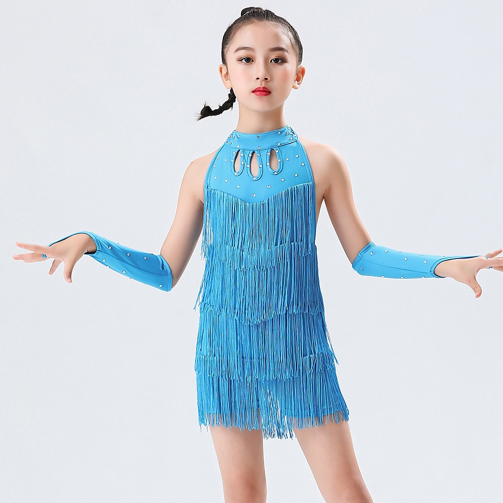 Dans Latin Ținute de Dans Copii Rochie Cristale / Strasuri Franjuri Decupat Fete Performanță Antrenament Fără manșon Poliester 2025 - $32.99 –P7