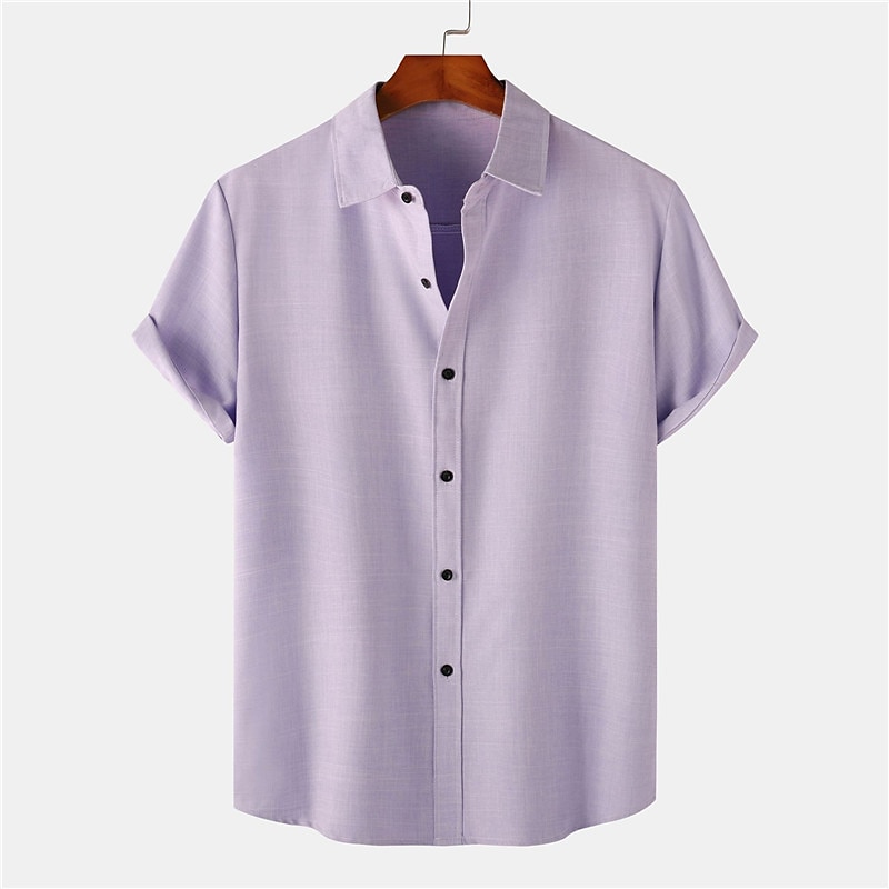 Per uomo Camicia Camicia di lino Camicia in cotone e lino Camicia Estiva Camicia casual Camicia da Spiaggia Semplice Vacanza Casuale Nero Rosa Verde scuro Viola chiaro Manica Corta Bavero Estate del 2025 a $38.99 –P5