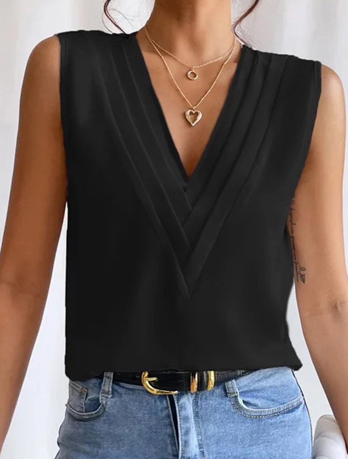 Camisola da donna canotta elegante vintage moda senza maniche top regolari V scollatura casual nero bianco vino blu del 2025 a $24.99 –P2