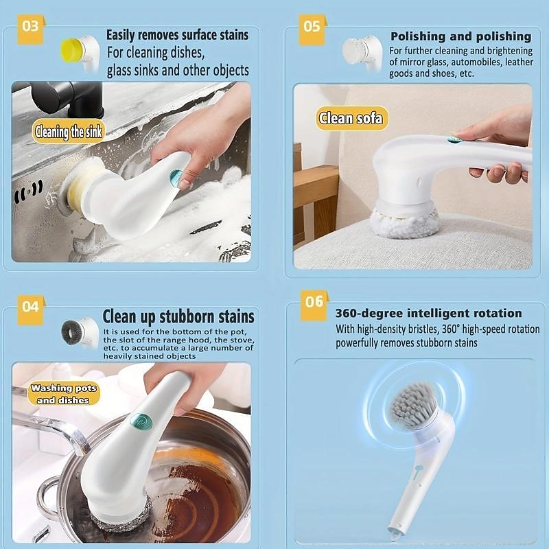 5 In1 Electric Handheld Spin Scrubber Brush Cordless Cleaning Rotating  Kitchen