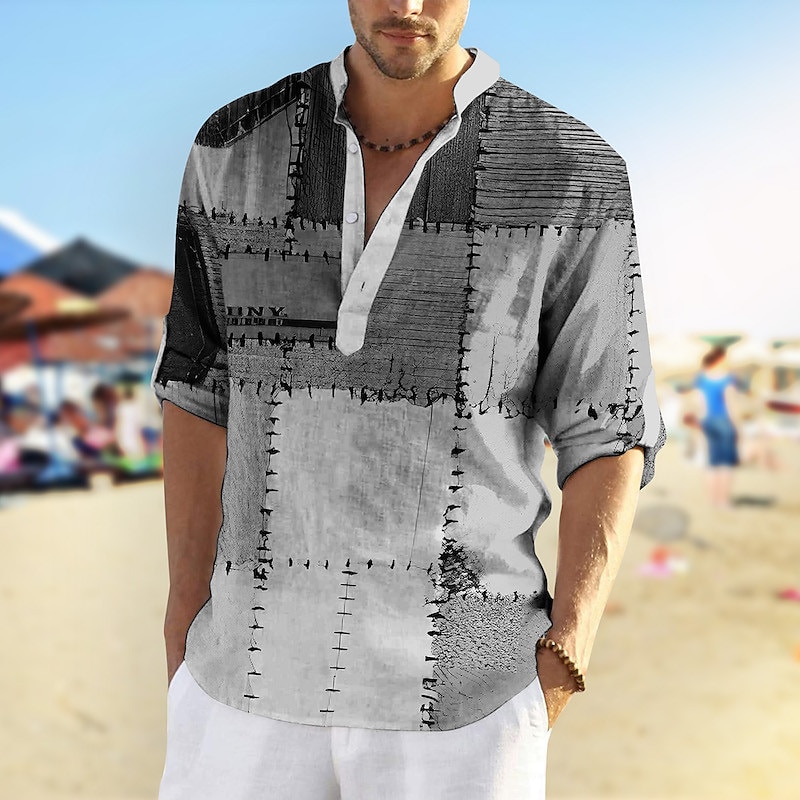 Voor heren Kleurenblok Geometrisch patroon Geometrie Overhemd Overhemd met knopen Lange mouw Modieus Streetwear Ontwerper Buiten Dagelijks Zomer Lente Herfst Opstaand Afdrukken Rood Marine Blauw 2025 - $24.99 –P2