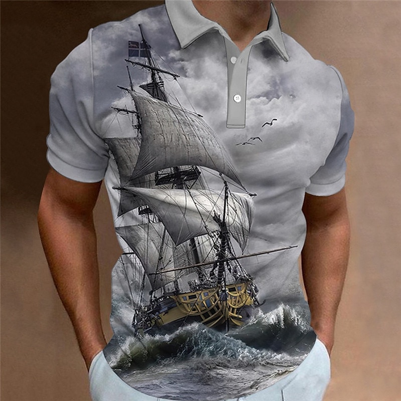 Miesten Merellinen Poolopaidat Golfpaita Lyhythihainen Poolopaidat Kauluspaidat Vintage Vapaa-aika Lomavaatteet Venevaatteet Juhla-asut 3D-tulostus Napit Valkoinen 2026 - $23.99 –P1