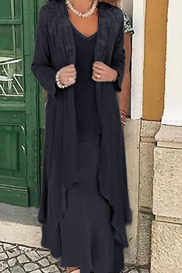 Rochie de mamă a miresei în două piese A-Line pentru nunta pe plajă Invitat formal la nuntă Elegant Mărime mare Casual Gât în V Largime din dantelă in amestec de bumbac fără mâneci Rochii cu aplicații 2025 - $217.99 –P2