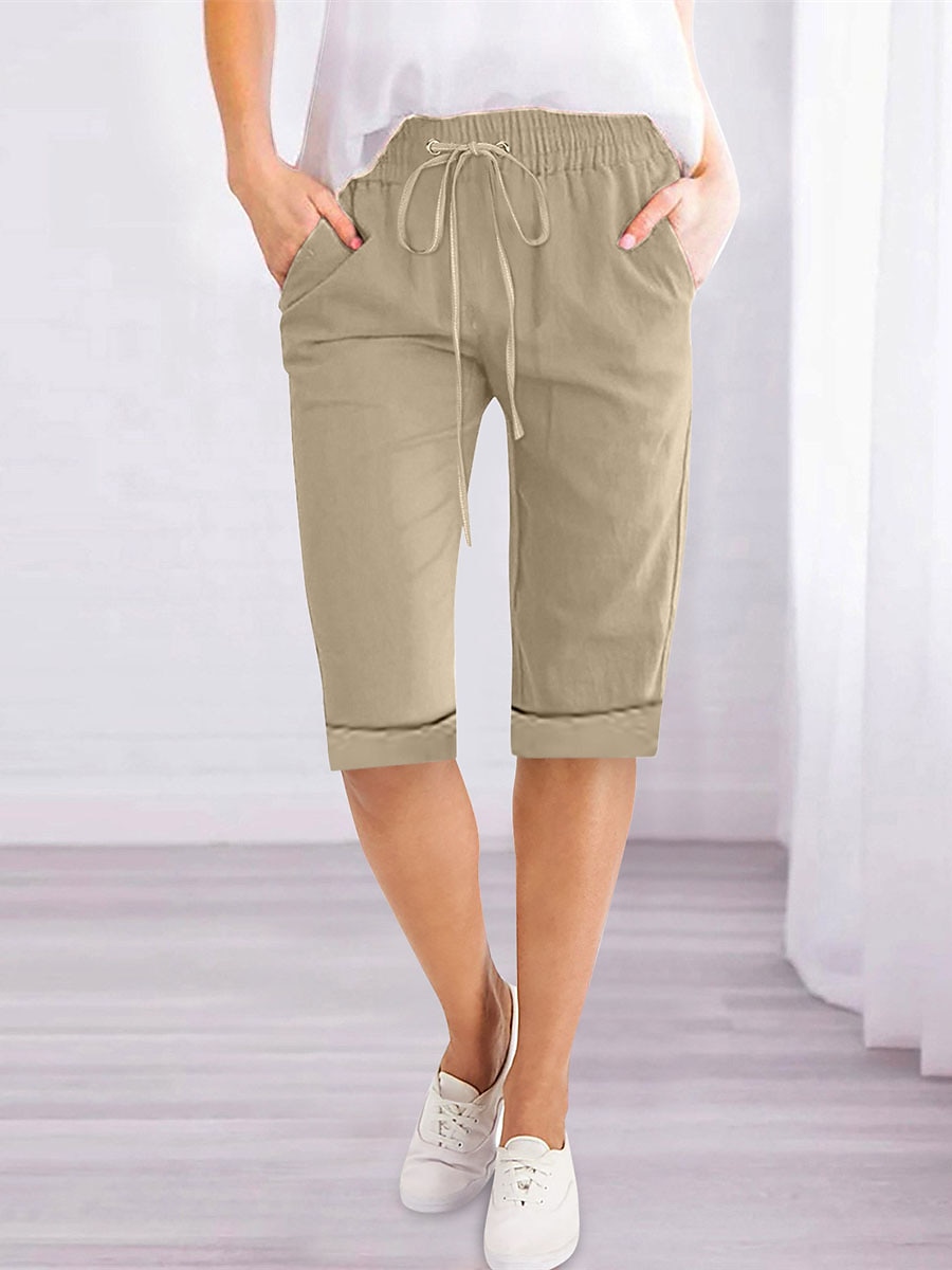 Per donna Pantaloncini ispirati al lino Shorts Pantaloni Eleganti Attivo Semplice Casual Lunghezza al ginocchio Vita Alta Semplice Tasca Coulisse Elastico in vita Traspirabilità Morbido Confortevole del 2025 a $27.99 –P4