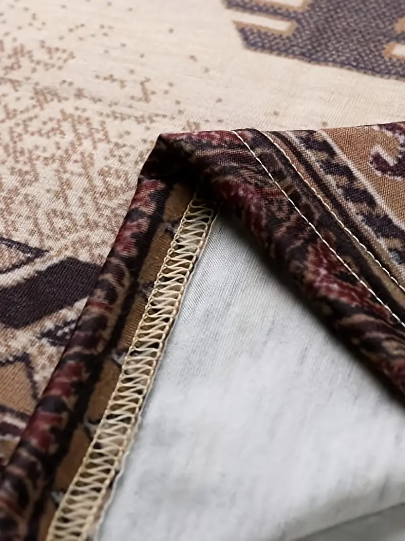 Dame Pluss Størrelse T-skjorte V-hals Langermet Tunika Grafisk Geometrisk Vintage Basis Etnisk Lange Topp Daglig Helge Print Blå Khaki Høst  Vinter 2025 - $22.99 –P8