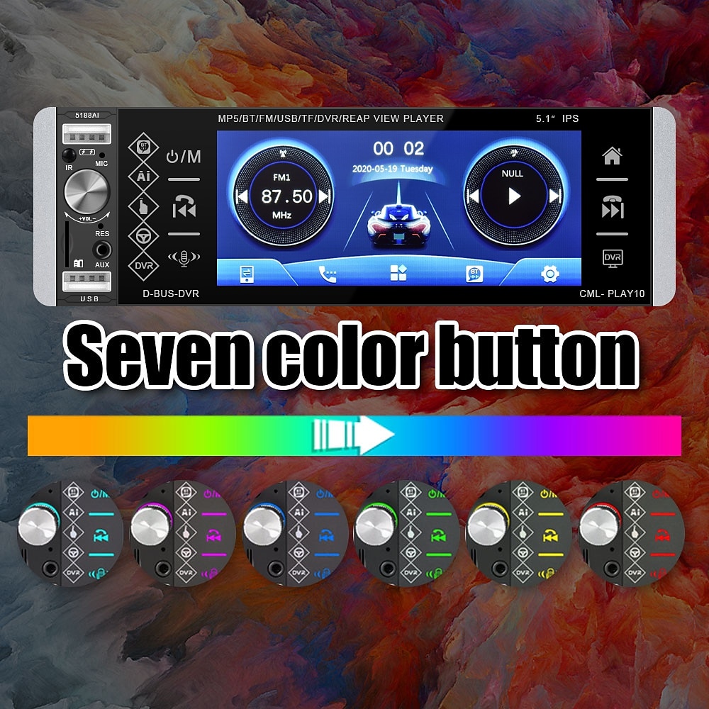 5.1'' IPS Capacitive HD Touch Screen Intelligent Voice 1din Car MP5 Player Bluetooth 4.2 Autoradio Support FM AM RDS Microphone DVR 4USB Bluetooth CAM(optional) 2025 - $93.99 –P12