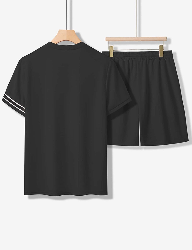 Men's Tee & Drawstring Waist Shorts 2 Pieces Outfits Short Sleeves Crewneck Summer Striped Fashion Sport Casual 2 Piece Striped Trim Vacation Daily Wear Activewear Black Pink Khaki Top Tee for Men 2025 - €18.99 –P9