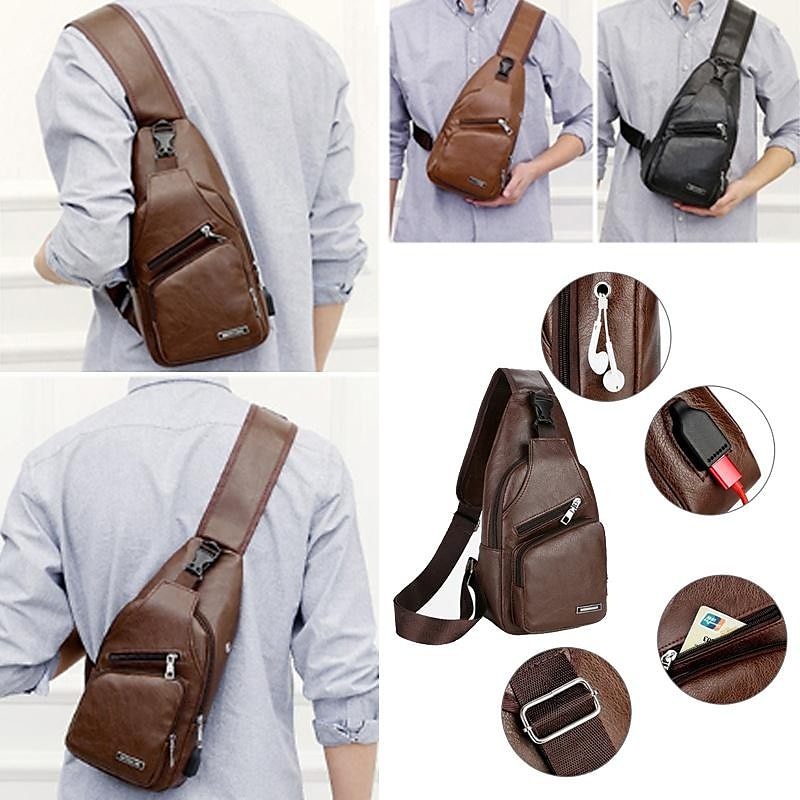 Fashion Men's Casual Crossbody Pouch PU Leather Shoulder Bag Leisure Chest Pack 2025 - $14.99 –P5