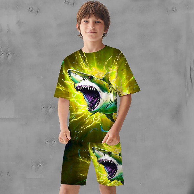 Băieți 3D Grafic Animal Rechin Tricou și Pantaloni scurți Set tricouri Set de îmbrăcăminte Manșon scurt Imprimeuri 3D Vară Primăvară Activ Sport Modă Poliester Copii 3-13 ani În aer liber Strad 2025 - $17.49 –P9