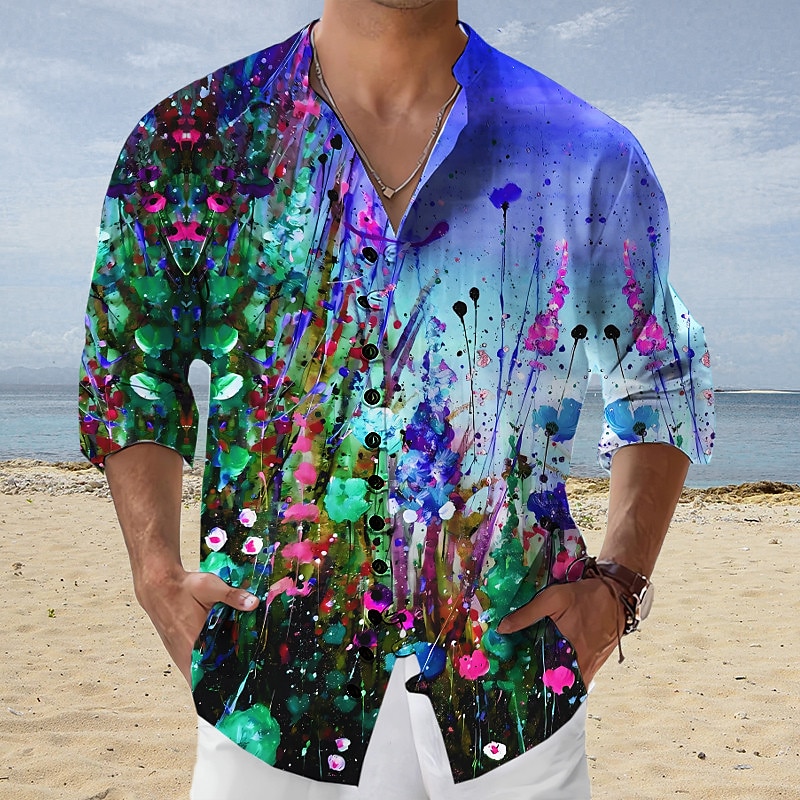 Bărbați Floral Flori tropicale Cămașă Cămașă hawaiană Cămașă Aloha Manșon Lung Cămașă Guler de stand Modă Șic Stradă Designer În aer liber Stradă Casual Galben Roșu-aprins Albastru piscină S M L 2025 - $26.99 –P5