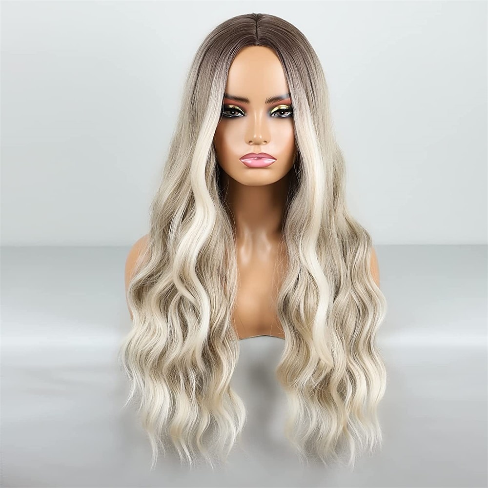 barbiecore parrucche da film parrucca bionda ombre parrucca ondulata lunga per le donne parrucche ondulate della parte centrale parrucche sintetiche resistenti al calore del 2025 a $29.99 –P12