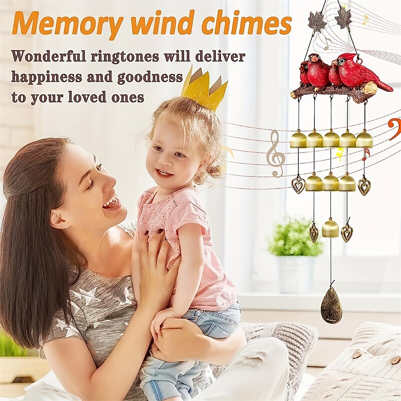 1 pc carillon éolien oiseau cardinal, carillons éoliens cloche oiseau rouge décorations extérieures ornement suspendu pour décor de jardin balcon fenêtre de 2025 ? $34.99 -P7
