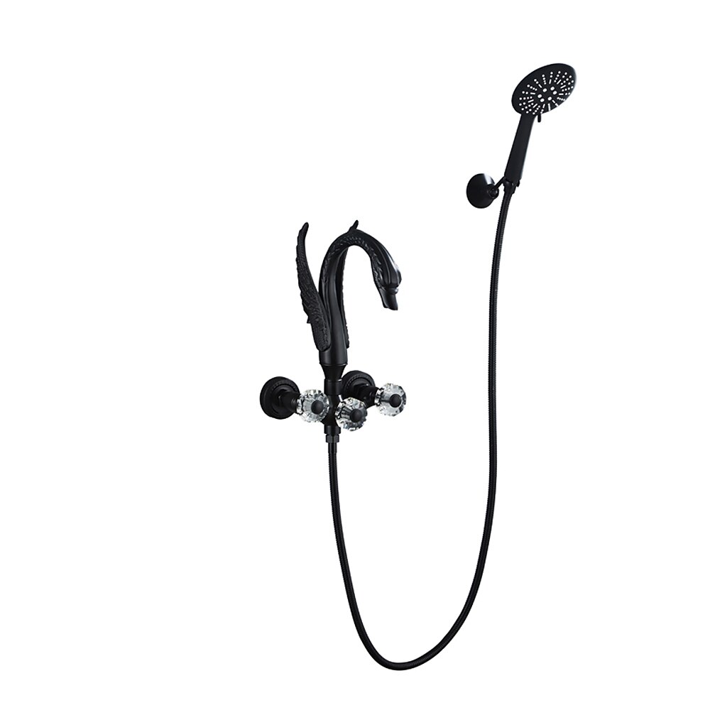 vintage messinginen suihkuhanasetti käsisuihkulla, perinteinen kylpyammeen juoksuputki kaksikahvainen kylpyamme hana seinään kiinnitettävä 2026 - ₩881654 –P3