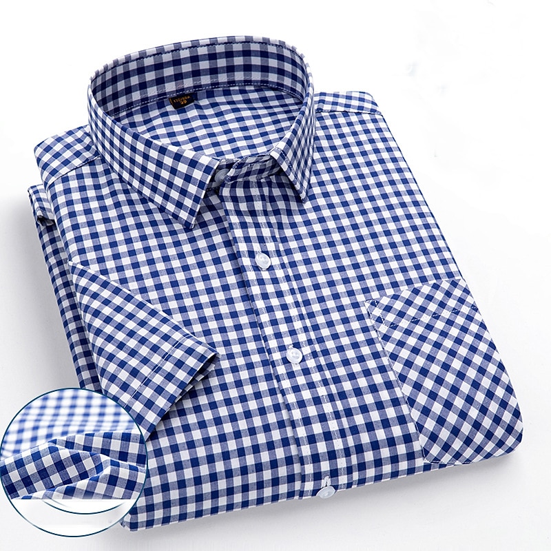 Men's Dress Shirt Stripes and Plaid Office & Career Office Party Light Blue Black Dark Red Yellow Short Sleeve Turndown Spring & Summer Clothing Apparel 2026 - $21.99 –P12