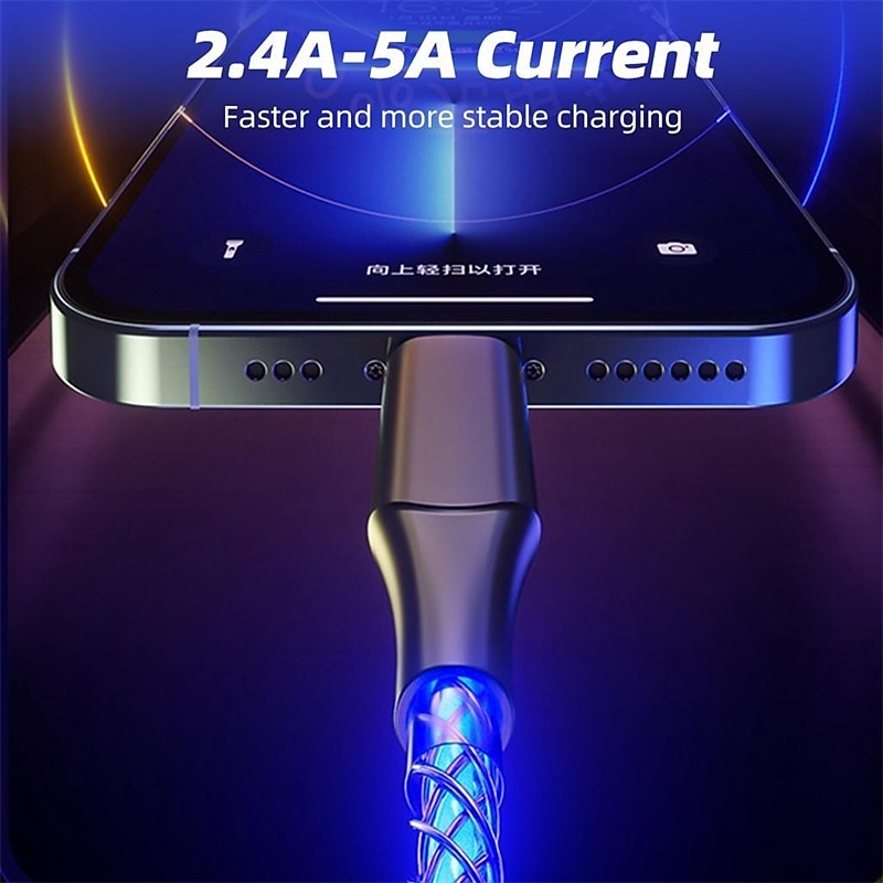 Fast Charging RGB Cable 100W Breathing Light 66W Type C USB C Data Cable for iPhone Samsung Android Micro 30W Quick Charge Cable 2026 - $11.99 –P8