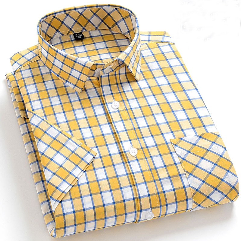 Men's Dress Shirt Stripes and Plaid Office & Career Office Party Light Blue Black Dark Red Yellow Short Sleeve Turndown Spring & Summer Clothing Apparel 2026 - $21.99 –P2