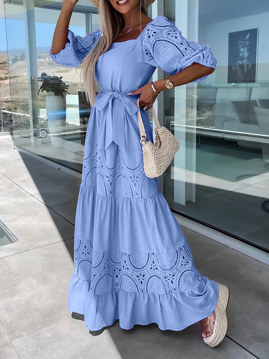 Women's Long Dress Maxi Dress Casual Dress Lace Dress A Line Dress Pure  Color Streetwear Casual