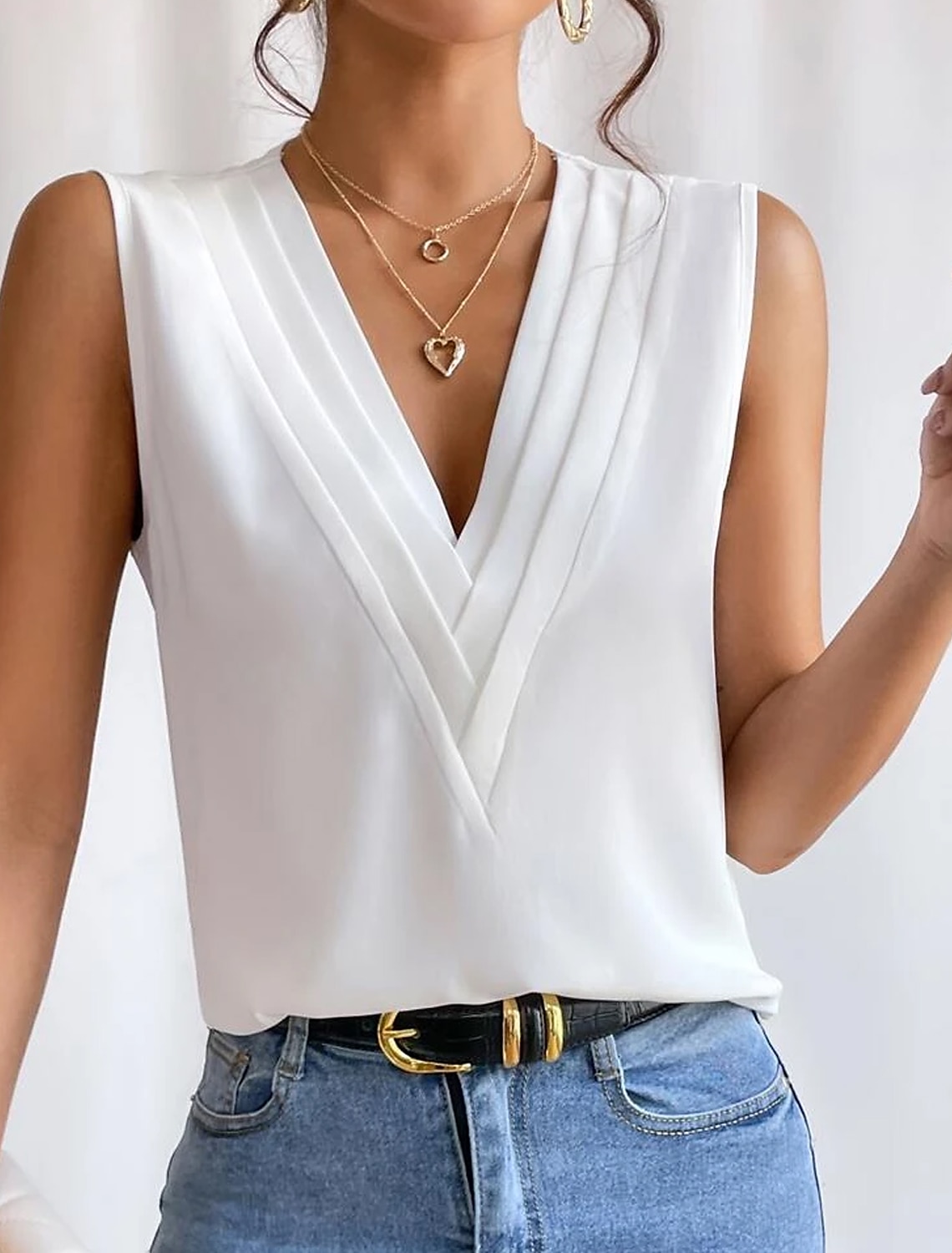 Camisola da donna canotta elegante vintage moda senza maniche top regolari V scollatura casual nero bianco vino blu del 2025 a $24.99 –P7