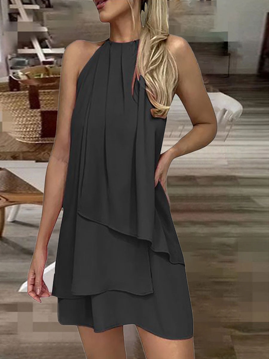 Per donna Abito da lavoro Abiti in chiffon Vestito nero Di tendenza Mini abito Multistrato Girocollo Senza maniche Liscio Standard Nero Bianco Rosa Estate Primavera S M L XL XXL del 2025 a $24.99 -P11