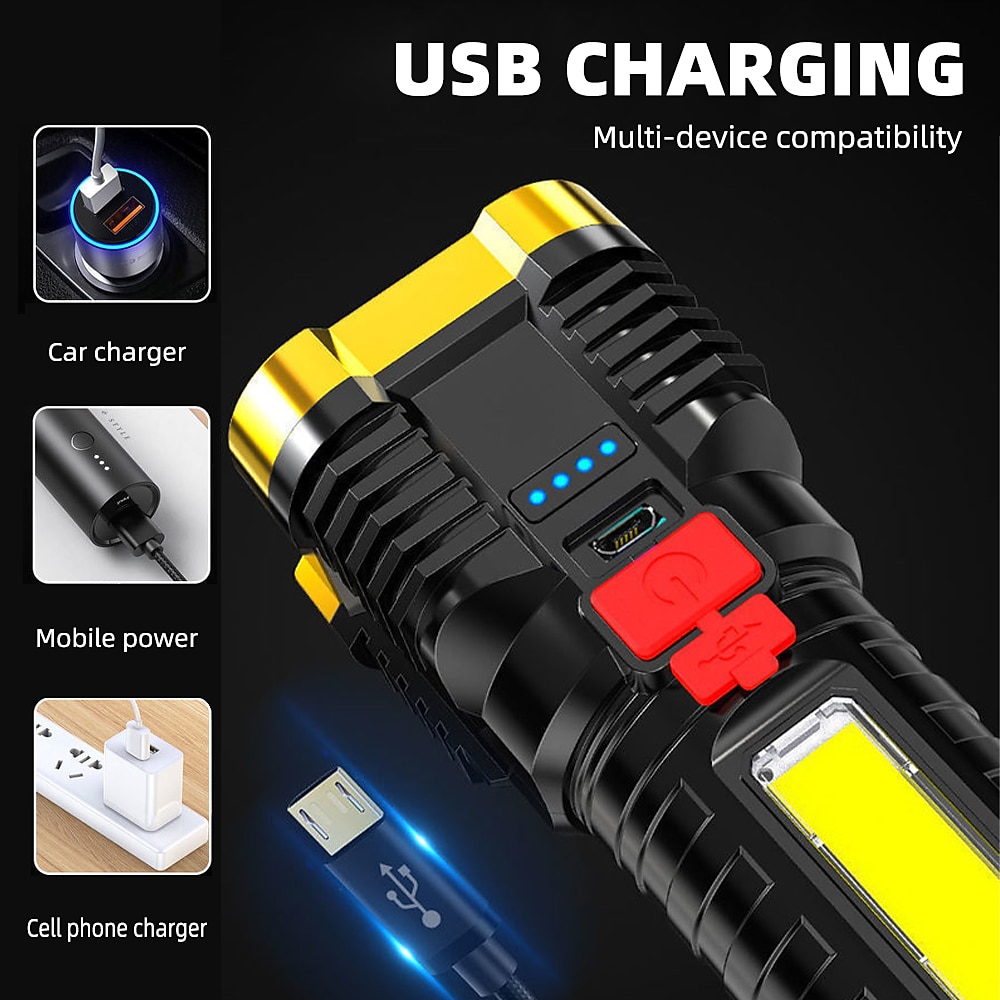 2025年 5LED 多機能明るい懐中電灯屋外ポータブル cob サイドライト作業灯 usb 充電式  コレクション – $11.99 –P9