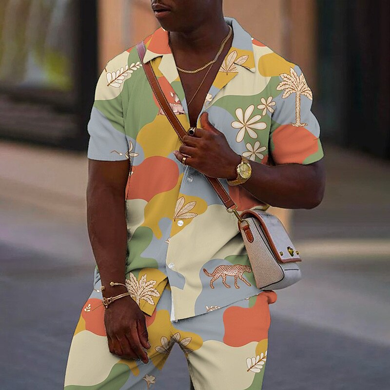 Voor heren Bloemig Kleurenblok Grafische prints Overhemden Sets Overhemd Overhemdset Hawaiiaans overhemd Korte Mouw Cubaanse kraag Modieus Streetwear Ontwerper Buiten Straat Casual Afdrukken Zomer 2025 - $31.99 –P1