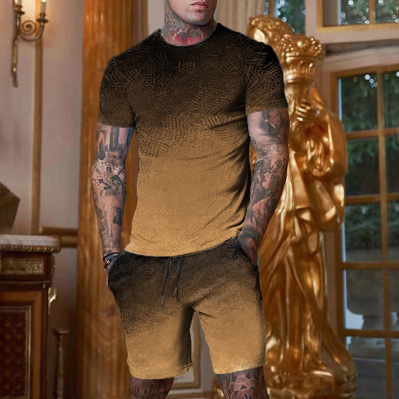Herre Grafisk Gradert 2stk T-skjorter sett Shorts og T-skjorte sett T-skjorte antrekk T-skjorte i dobbel farge Kortermet Crew-hals Designer Fritid Bekvem utendørs Feriereise Daglig 3D-utskrift 2 deler 2025 - $25.99 –P2