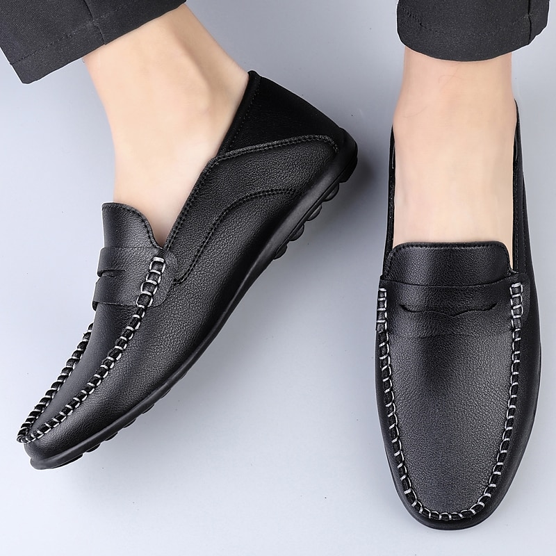 Men's White Faux Leather Loafers – Casual Slip-On Driving Shoes for Business & Summer Wear 2025 - $34.99 –P16