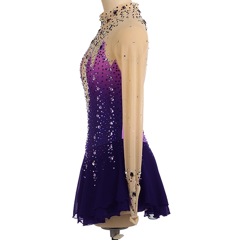 Vestido de patinaje artístico Mujer Chica Patinaje Sobre Hielo Vestidos Borgoña Azul Real Púrpula Claro Dedo Pulgar Espalda Abierta Licra Alta elasticidad Entrenamiento Competición Ropa de Patinaje 2026 - $191.99 –P5