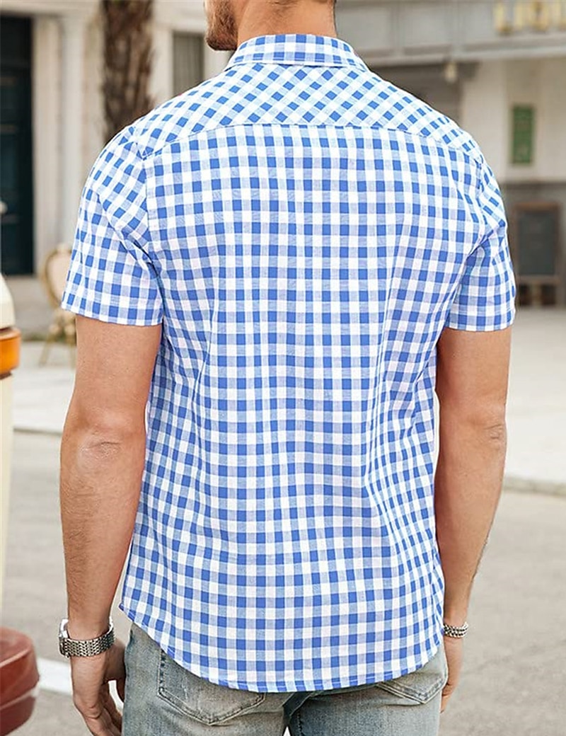 Men's Shirt Summer Shirt Casual Shirt Beach Shirt Button Up Shirt Checked Shirts Black Royal Blue Blue Red Dark Blue Short Sleeve Plaid / Check Lapel Vacation Daily Clothing Apparel Cotton Cotton 2025 - $21.99 –P2