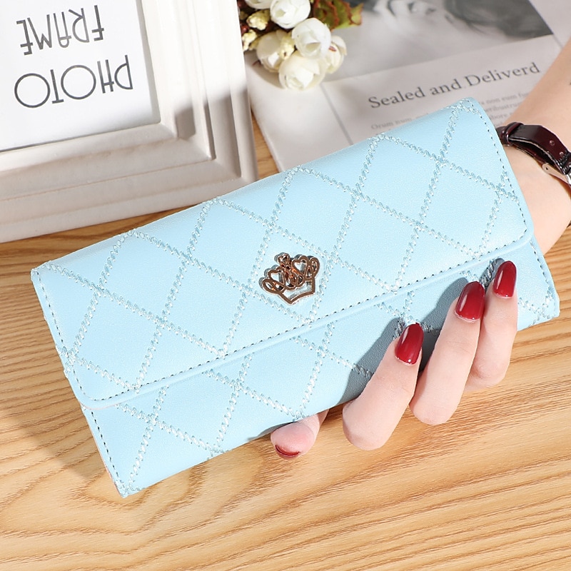 Argyle Embroidery Wallet, Women's Folding Long Money Clip, Clutch