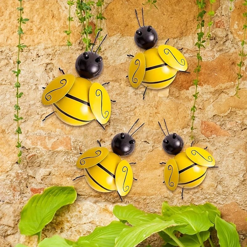 4 Stück Hummel-Wandkunst aus Metall, Kunsthandwerk, Ameisen-Metallskulptur, Gartenameisen-Dekoration, Wandbehang-Dekoration, Garten-Rasen-Dekoration, Innendekoration, farbenfrohe Außendekoration, niedliche Insektenskulptur, Gartendekoration 2025 - €21.99 –P5