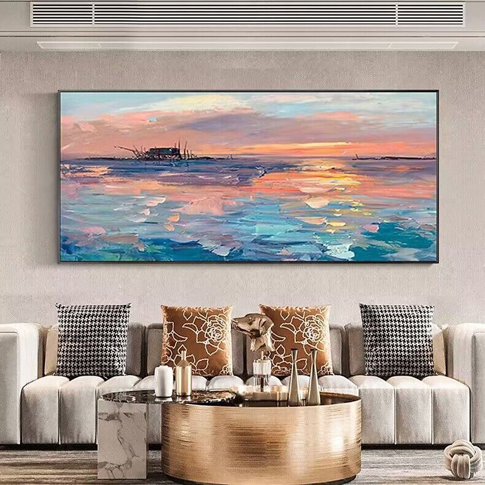 Pure Hand painted Sunset Sea Sky Ocean Beach Landscape Colorful Abstract Wall Art Extra Large Panoramic Oil Painting On Canvas 2025 - $83.99 –P9
