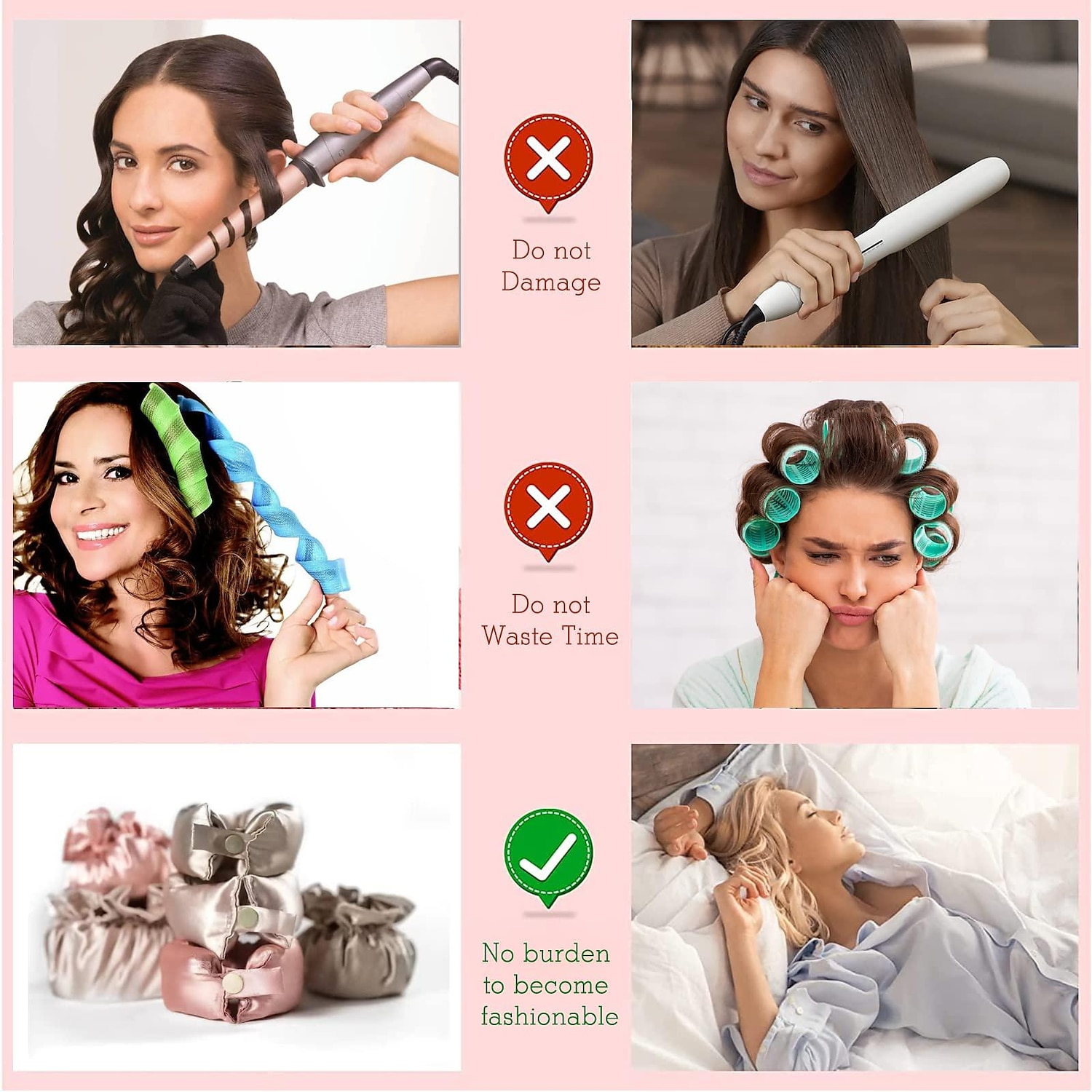 Juego de rizos satinados sin calor: varilla para rizar + cubierta para el cabello rizado, juego de rizos con bollos de calor cero, artefacto para rizar el cabello para personas perezosas con sueño de ola grande, juego de cabello rizado sin calor para muje 2025 - $11.99 –P5