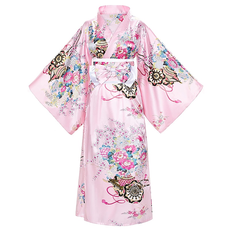 Japanese Anime Women's Kimono Robe Geisha Yukata Sweet Dress Blossom Satin Bathrobe Sleepwear Fans Socks Hair Accessories Purse 5 PCS 2025 - $68.99 –P7